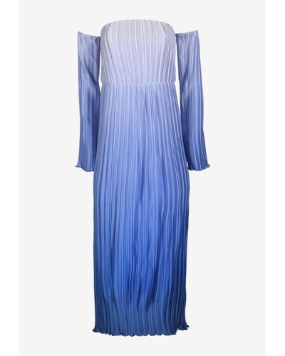 L'idée Gatsby Strapless Plisse Gown - Blue