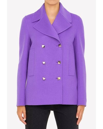 Valentino Double-breasted Wool Cashmere Coat - Purple