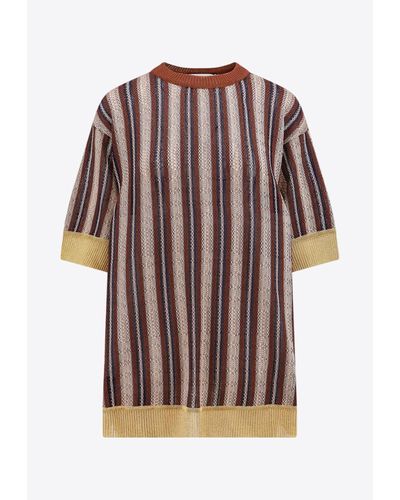 Erika Cavallini Semi Couture Striped Short-Sleeved Sweater - Brown