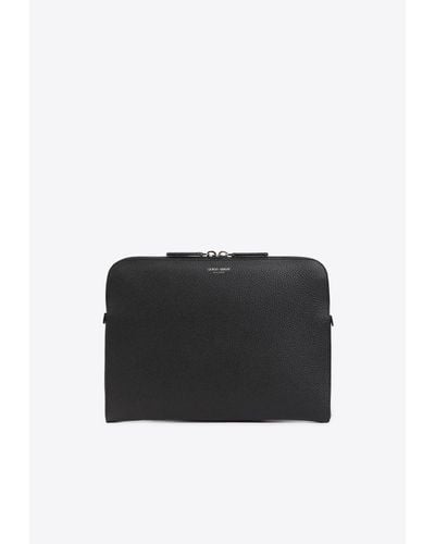 Giorgio Armani Logo Leather Briefcase - Black