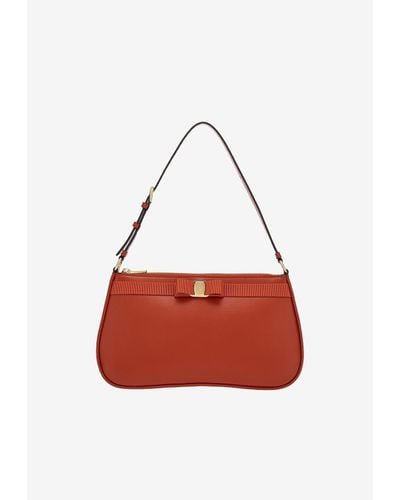 Ferragamo Vara Bow Leather Shoulder Bag - Red