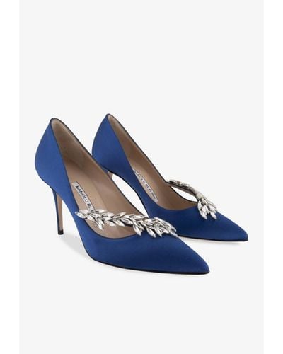 Manolo Blahnik Nadira 90 Satin Crystal-Embellished Pointed Court Shoes - Blue