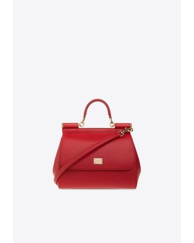 Dolce & Gabbana Large Sicily Logo Tag Crossbody Bag - Red