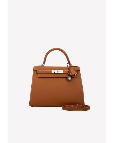 Hermès Kelly 28 Sellier Top Handle Bag In Gold Epsom With Palladium Hardware - Brown