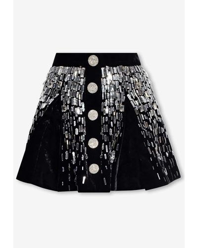 Balmain Crystal-Embellished Velour Mini Skirt - Black