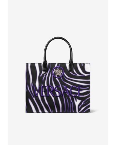 Versace Large Zebra Print Tote Bag - Blue