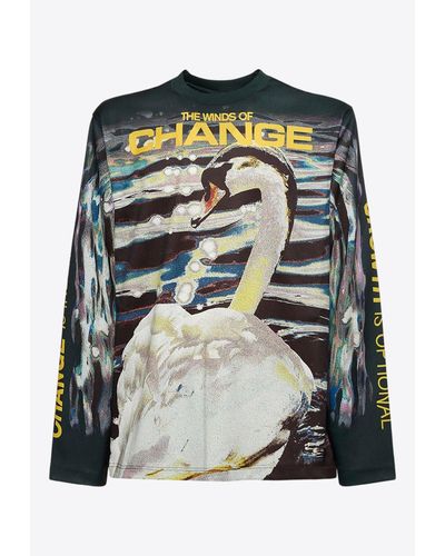 Burberry Swan Print Long-Sleeved T-Shirt - Multicolor