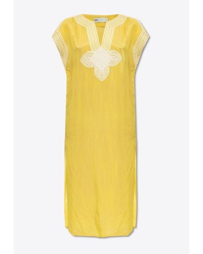 Tory Burch Embroidered Kaftan Midi Dress - Yellow