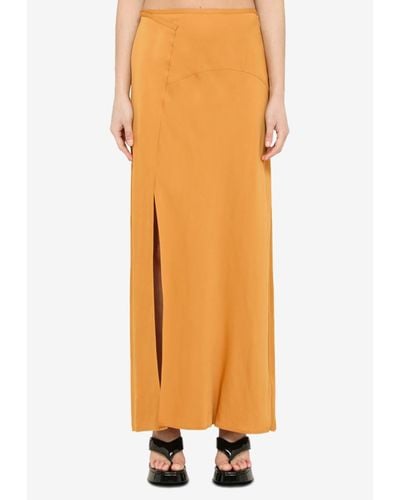 Calvin Klein Vintage Gold Satin Midi Skirt - Orange