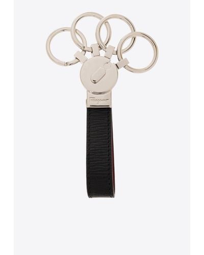 Ferragamo Engraved-Logo Leather Keychain - White