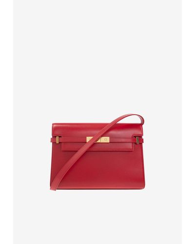 Saint Laurent Manhattan Calf Leather Shoulder Bag - Red