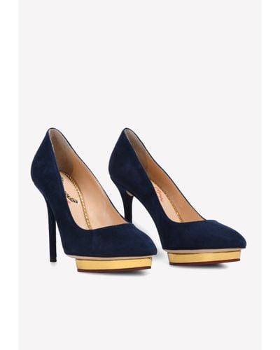 Charlotte Olympia Debbie 110 Suede Pointed Court Shoes - Blue
