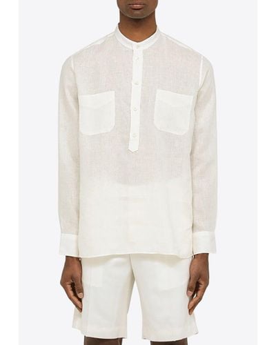 PT Torino Mandarin Collar Long-Sleeved Shirt - White