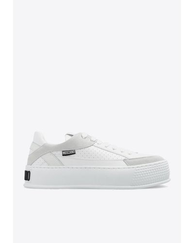 Moschino Logo-Embossed Leather Trainers - White