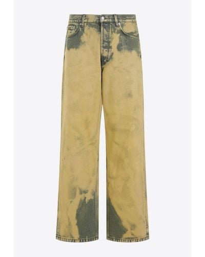 Dries Van Noten Straight-Leg Vintage-Effect Pants - Yellow