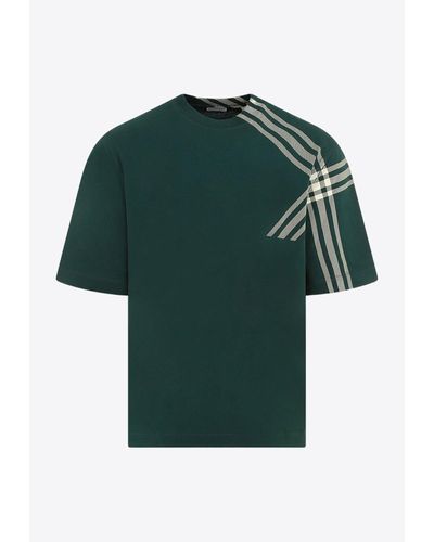 Burberry Check-Panel Crewneck T-Shirt - Green