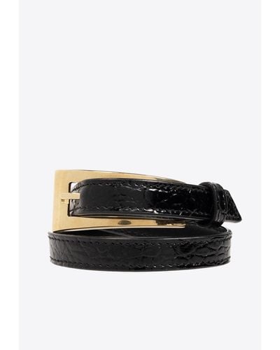 Saint Laurent Double Wrap Croc-Embossed Leather Bracelet - Black