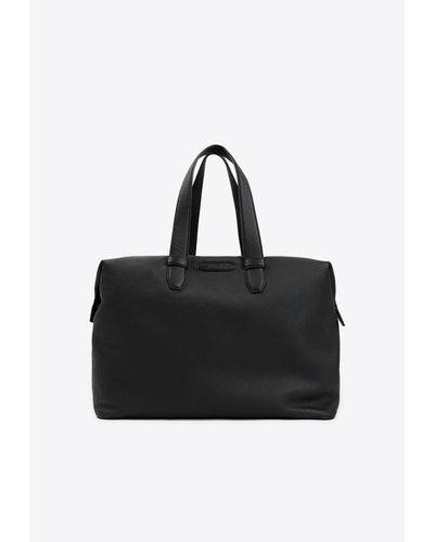 Brioni Embossed Logo Duffle Bag In Calf Leather - Black