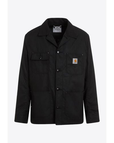Junya Watanabe X Carhartt Logo-Patch Striped Overshirt - Black