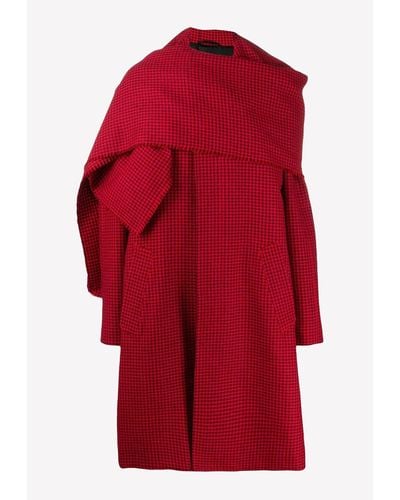 Balenciaga Houndstooth Long Coat With Scarf - Red