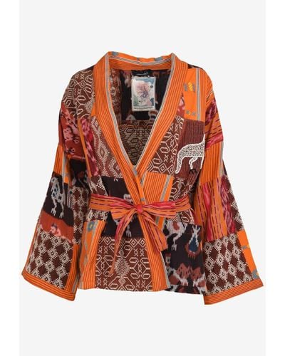 Ambre Babzoe Giacca Patchwork Kimono - Orange