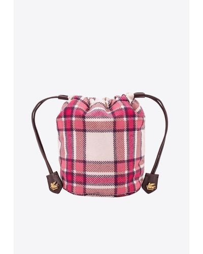 Etro Logo Checked Drawstring Pouch - Pink