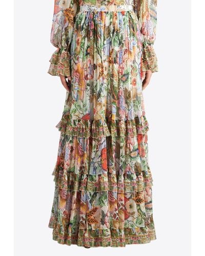 Etro Silk Floral Tiered Maxi Skirt - Multicolour