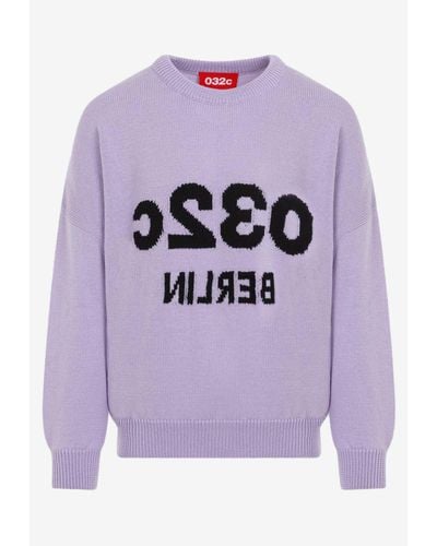 032c Reversed Logo Jacquard Wool Sweater - Purple
