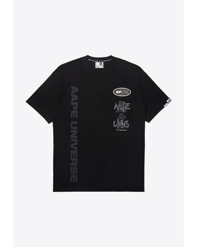Aape Moonface Logo Printed Crew Neck T-Shirt - Black