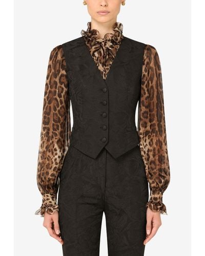 Dolce & Gabbana V-Neck Floral Jacquard Vest - Black