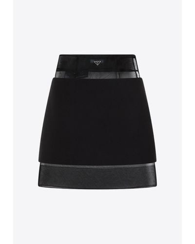 Prada Logo-plaque Wool Miniskirt - Black