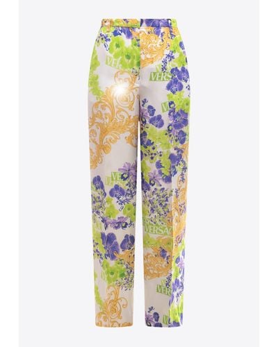 Versace Floral Print Straight-Leg Pants - White