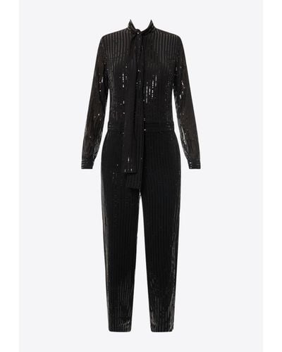 Michael Kors Sequined Pinstripe Jumpsuit With Bow-Detail - Black
