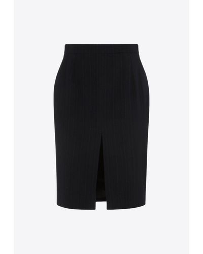 Saint Laurent Pencil Midi Skirt In Wool - Black