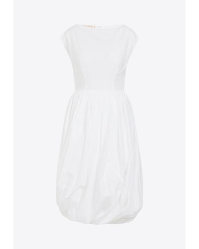 Marni Pleated Balloon Skirt Midi Dress - White