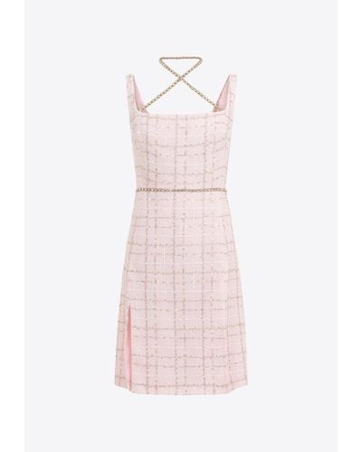 Giambattista Valli Bouclé Chain-Halterneck Knee-Length Dress - Pink