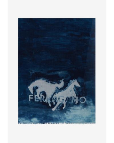 Ferragamo Mustang Print Wool Stole - Blue