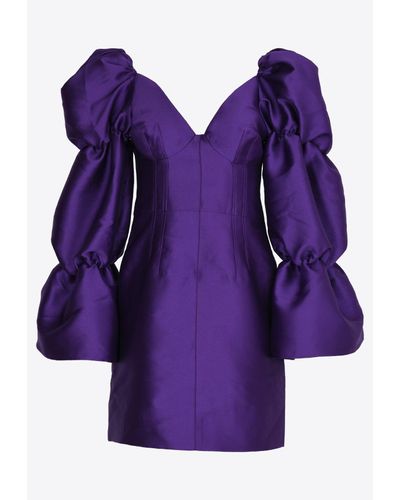 Khirzad Femme Solaro Off-Shoulder Midi Dress - Purple