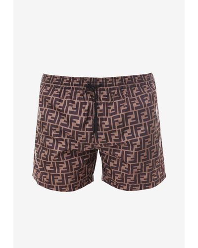 Fendi Ff Monogram Swim Shorts - Brown