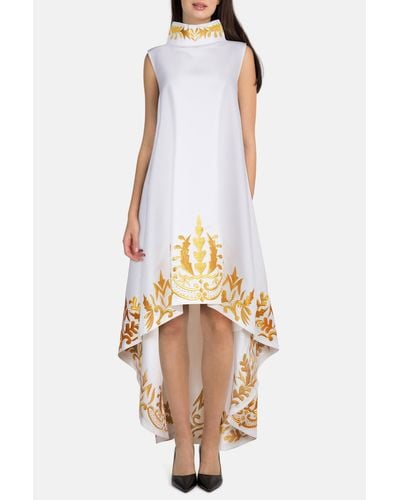 Rue15 High-Neck And High-Low Embroidered Kaftan - White