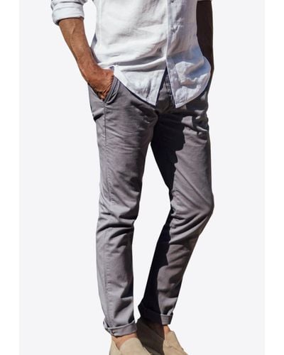 Les Canebiers Tartane Straight-Leg Casual Pants With Folded Hem - Gray