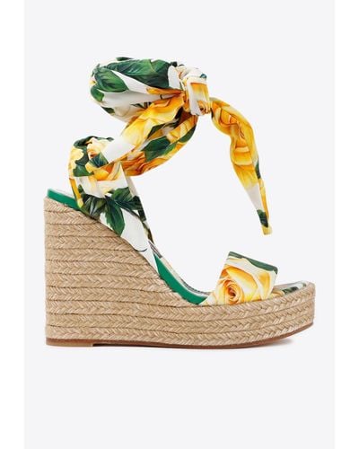Dolce & Gabbana 110 Floral Wedge Sandals - Metallic