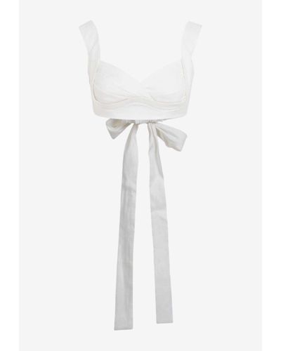 Zimmermann Bow-Tie Linen Cropped Top - White