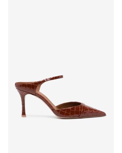 Malone Souliers Uma 80 Croc-Embossed Leather Pumps - Brown