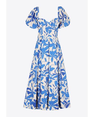Shona Joy Bleue Printed Bustier Midi Dress - Blue