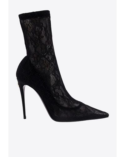 Dolce & Gabbana 110 Stretch Lace Ankle Boots - Black