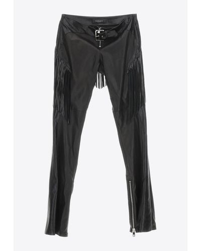 Versace Fringed Flared Leather Pants - Black