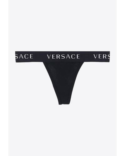 Versace Logo Lettering Thong - Black