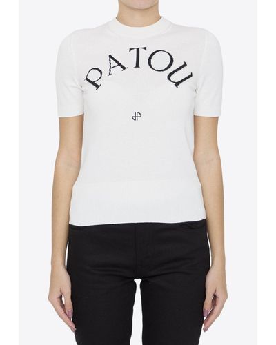Patou Jacquard Logo Knit Top - White