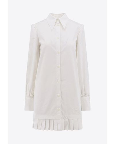 Off-White c/o Virgil Abloh Embroidered Logo Ruffled Shirt Dress - White